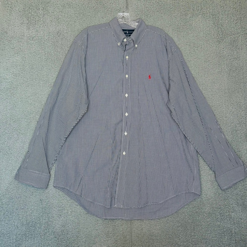 Ralph Lauren Blake Mens Large Blue Gingham Check Long Sleeve Button Down Shirt